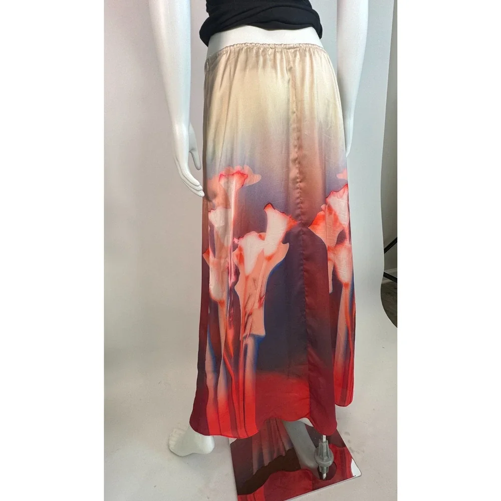 Camillo De Morea Floral Print Maxi Skirt Size Large Art Print Slip Skirt Italian